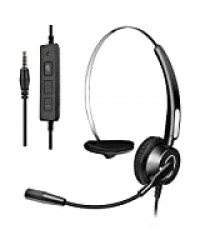 Casque avec microphone antibruit, 3,5 mm, casque d'ordinateur avec microphone pour ordinateur portable, PC, centre d'appel professionnel, contrôle avec muet pour Skype Chat et casque de bureau