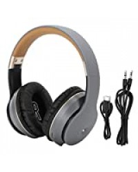 Casque Bluetooth sans Fil, Casque de Jeu stéréo, Transmission Ultra-Longue Distance Bluetooth 5.0, Carte mémoire de Soutien, pour la Musique, Les Jeux, l'ordinateur(Or Gris)