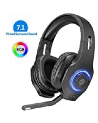 Casque Gamer sans Fil, EasySMX 2,4G Micro Casque Gaming PS4 PS5, Casque de Jeu avec Virtuel 7.1 Son Surround RGB LED Lumière Compatible pour PS5/PS4/PC/Laptop/Tablette MacBook iMac Mac, Noir