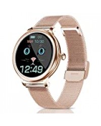 CatShin Montre Connectée Femmes Smartwatch Etanche IP68 Digitale Femme Cardiofréquencemètre Sport chronometre Podomètre Fitness Tracker Watch Bracelet Connecté Tensiomètre pour iPhone Android Gold