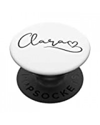 Clara Prénom Personnalisé Coeur Calligraphie Noir et Blanc PopSockets PopGrip - Support et Grip pour Smartphone/Tablette avec un Top Interchangeable