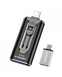 Clé USB pour iPhone Clé USB C Clé USB OTG Android Smartphone V-START Photosafe Cle USB 128GO Clef USB Mémoire Stick pour iPhone Samsung Huawei PC Mac -- Noir