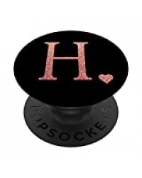 Coeur Rose Lettre H Monogramme initial, Noir, Mignon PopSockets PopGrip - Support et Grip pour Smartphone/Tablette avec un Top Interchangeable