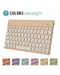 Collen Mini Clavier Bluetooth sans Fil avec Rétro-éclairage 7 Luminosités de Couleurs Wireless Keyboard pour iPhone, iPad Pro, iPad Air, iPad Mini, iPad 2/3/4, Galaxy Tab, Mac, Windows-Or