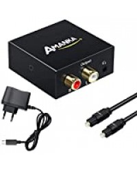 Convertisseur 192kHz DAC, AMANKA DAC Adaptateur Audio Numérique vers Analogiqu, Digital SPDIF Optique Coaxial Toslink vers vers Audio Stéréo L/R RCA Jack 3,5mm pour PS3 Xbox DVD Blue Ray Sky HD TV