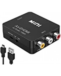 Convertisseur vidéo RCA vers HDMI, AV vers HDMI, 1080P RCA composite CVBS AV vers HDMI Video Audio Converter Adaptateur compatible PAL/NTSC avec câble USB pour PC portable Xbox PS4 PS3 TV STB VHS VCR