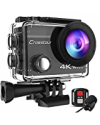 Crosstour 4K Caméra Sport 20MP WiFi Appareil Photo Étanche 40 Mètres avec Microphone Externe Caméra Embarquée Stabilisateur Livrée avec 2 Batteries et Kit d'Accessoires pour Ski et Voyage