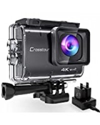 Crosstour Caméra Sport Native 4K 50FPS 20MP Appareil Photo WiFi Caméscope Étanche 40M Upgraded Anti-Shake Time-Lapse avec 2 Batteries Rechargeables 1350mAh Plus Un USB Chargeur et Kit d'accessoires