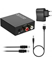 DAC Audio 192KHz, Aluminium DAC Convertisseur Audio Numérique vers Analogique, Digital SPDIF Toslink vers Stéréo L/R RCA Jack 3,5mm avec Optique/Coaxial Câble pour TV HD Blu-Ray PS3 PS4 Xbox