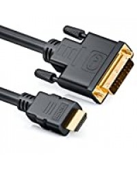 deleyCON 1m Câble HDMI vers DVI DVI-D DVI-I High Speed 3D Ready Câble Adaptateur 1080p Full HD HDTV 3D Beamer Laptop Monitor TV PS 4 360 - Noir