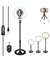 DFGOTOP LED Lumière Anneau Dimmable USB, Selfie Ring Light Telephone, Lampe Anneau Led Bureau avec 3 Couleur Modes et 10 Luminosité pour Photo Vidéo Diffusion en Direct Youtube TikTok et Maquillage