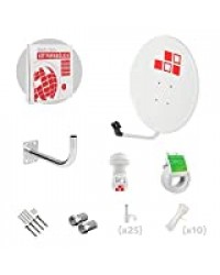 Diesl.COM - Kit Parabole Satellite Complet de télévision Digital - 60cm + LNB + Support + 20 Mètres de Cable + Prises Murales + Connecteurs + 10x Brides