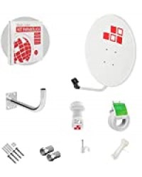 Diesl.COM - Kit Parabole Satellite Complet de télévision Digital - 80cm + LNB + Support + 20 Mètre de Cable + Prises Murales + Connecteurs + 10x Agrafes + 25 Agrafes