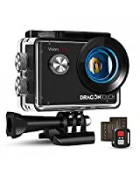 Dragon Touch Caméra Sport 4K Ultra HD Wi-FI 20 MP avec Télécommande,Appareil Photo Stabilisateur EIS Étanche 30M 170 ° Grand-Angle 2 Pouces LCD avec 2 Batteries Rechargeables 1050mAh et Accessoires