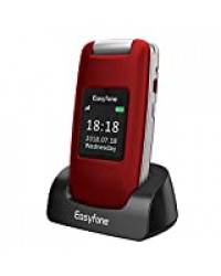 Easyfone Prime A1 3G Téléphone Clapet Portable Débloqué 3G avec Grandes Touches (Ecran: 2,4 Pouces - Compatibilité appareils auditifs - 2.0 MP - MMS) (Rouge) (Rouge)