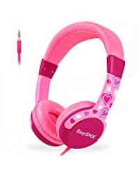 EasySMX Casque Audio Enfant avec Limiteur de Volume, Casque de Protection Oreilles Confortable pour Enfant 3-12 Ans (Rose&Coeur)