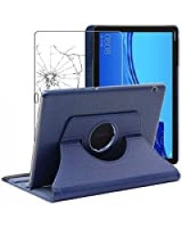 ebestStar - Coque Compatible avec Huawei MediaPad T5 10.1 Housse Protection Etui PU Cuir Support Rotatif 360, Bleu Foncé + Film écran en Verre Trempé [T5 10.1: 243 x 164 x 7.8mm, 10.1'']