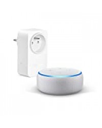 Echo Dot (3e génération), Tissu sable + Amazon Smart Plug (Prise connectée WiFi), Fonctionne avec Alexa