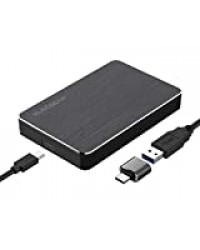 ElecGear USB C 3.1 Gen2 Boîtier Externe pour Disque dur 2.5'' pouces de 7mm à 15mm, Adaptateur Case Caddy pour SATA Hard Drive SSD et HDD, UASP compatible, Type-A Câble avec USB Type-C Convertisseur