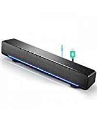 Enceinte USB, Mini Haut-Parleur PC Stéréo Léger Filaire LED Barre de Son Speaker Soundbar SoundBox, Jack Audio 3,5 mm Compatible avec PC Ordinateur Tablette TV pour Bureau Maison Home-cinéma(Noir)