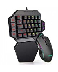 Ensemble Clavier et Souris de Jeu RGB à Une Main RedThunder, Clavier Mécanique Blue Switch, Souris Programmable 6400 DPI, Contrôleur de Jeu Portable pour PC PS4 Xbox Gamer