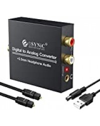 eSynic Convertisseur adaptateur audio numérique DAC vers analogique RCA L/R 3,5 mm Sortie casque stéréo avec câble optique pour casque 360 HDTV DVD Blue Ray Sky HD TV