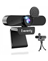 Everenty Webcam PC 1440P Full HD Webcam avec Microphone Stéréo Caméra Web, Webcam PC pour Ordinateur de Bureau pour Appels Vidéo, Conférences, Enregistrements, Compatible avec Windows, Mac et Android