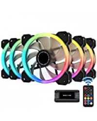 EZDIY-FAB Ventilateurs à Double Anneau RGB 120mm,5V Sync Carte Mère,Vitesse Réglable,Ventilateur RGB Sync avec Moyeu de Ventilateur 10 Ports X et Remote-5 Pack