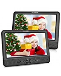 FANGOR Double Ecran Lecteur DVD Voiture pour Enfant 10,1 ‘’ (1 Lecteur DVD et 1 Moniteur) Batterie Rechargeable Intégrée de 5 Heures, Prise en Charge USB/SD/AV in/AV Out