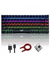 FELiCON AK33 Clavier mécanique de jeu, commutateurs noirs RGB rétroéclairé Clavier de jeu 82 touches Anti-Ghosting Metal Multimedia Clavier filaire USB pour PC et ordinateur portable(commutateur noir)