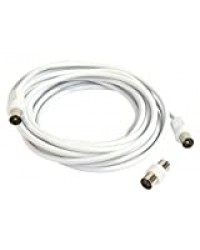 GEFOM 27600 PROLONGATEUR TV 5M Male+Adaptateur 9,52MM, Blanc