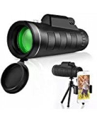 GothicBride Télescope monoculaire – 12 x 50 haute définition FMC BAK4 【Monoculaire HD pour observer les oiseaux】 avec support pour smartphone et trépied Matériaux étanches IPX7 pour camping, voyage