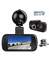 GPS Dashcam Voiture, EACHPAI K2 Double Camera 3" IPS Écran tactile Camera embarquée pour Voiture, Full HD 1080p Dash Camera de voiture