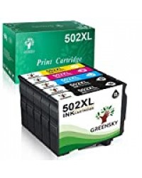 Greensky Compatible Epson-502XL-502 Cartouches d'encre de Remplacement Epson pour Epson Expression Home XP-5105 XP-5100, Workforce WF-2865DWF WF-2860DWF (2 Noir, 1 Cyan, 1 Magenta, 1 Jaune) …