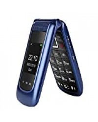 GSM Téléphone Portable Senior Clapet Débloqué avec Grandes Touches,Big Volume Bouton SOS,Basique Telephone Mobile pour Personne Agée (Bleu)