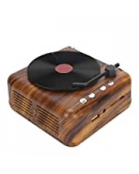 Haut-parleur Bluetooth portable rétro, style de lecteur de disque vinyle classique Mini haut-parleur Bluetooth en bois rétro sans fil Bluetooth Boîte vocale de caisson de basses stéréo haute définitio