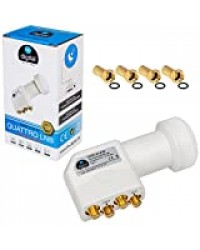 HB-Digital - LNB Quattro LNC pour multi-switch pour multi-communateur équipement SAT FULL HD TV 3D + Contacts plaqué or + Protection contre intempéries (extensible) SAT Satellite Tête récepteur satellite avec 4 Fiches plaquées or gratuites