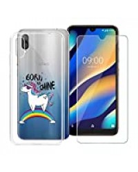 HHUAN Coque pour Wiko View 3 Lite Transparent Cover Souple Silicone TPU Arc en Ciel Housse Etui Bumper Case + HD Verre trempé en écran Film Protecteur pour Wiko View 3 Lite (6.09")