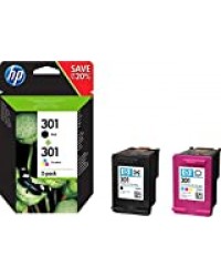 HP 301 pack de 2 cartouches d'encre noire/trois couleurs authentiques pour HP Envy 4505 et HP DeskJet 1050/1512/2548/3057A (N9J72AE)