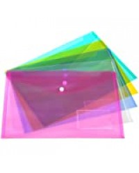 H&S 30 A4 Plastic Wallets Folder Foolscap Document Files Popper Wallet Envelope Folders Pockets Clear Green Red Blue Yellow