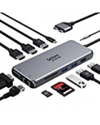 Hub USB C, Docking Station vers Dual HDMI 4K, Ethernet RJ45, VGA, Port Audio, USB-C PD 100W, SD/TF, 2 Ports USB 3.0 et 2 Ports USB 2.0, Adaptateur Multiport 12-en-2 pour MacBook Pro MacBook Air 2020