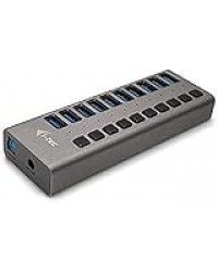 i-tec Hub USB Alimenté, Hub USB 3.0 à 10 Ports Dédiés à la Charge avec Interrupteurs Marche/Arrêt - Concentrateur USB 3.0 avec Alimentation Externe 48W