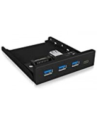 ICY BOX USB 3.0 Face Avant, 1x USB-C, 3X USB-A, 3, 5 Pouces Interne, métal, Noir