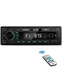 ieGeek Autoradio Bluetooth 5.0, FM/AM/RDS Radio Voiture, LCD Affichage Horloge, 7 Couleurs Éclairage, Supporte Main Libre/Port USB/AUX-IN/SD/MP3/FLAC et Commande à Distance, Autoradio 1 Din