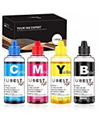 IUBEST Kit de Recharge d'encre de Sublimation Compatible avec les Epson Imprimantes, Encre à Presse Thermique Transfert de chaleur à l'encre, 100 ml Chaque Bouteille (Noir, Cyan, Magenta, Jaune)