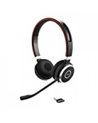 Jabra Evolve 65 Stereo Casque supra-auriculaire sans fil - Casque certifié Microsoft avec batterie longue durée - Adaptateur Bluetooth USB - Noir