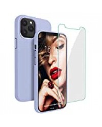 JASBON Coque Compatible avec iPhone 12 Pro Max, Coque Silicone Liquide avec Verre Trempé Gratuit Housse Protective Etui Anti-Choc Anti-Rayure Gel Case pour iPhone XII Pro Max 6.7 Pouces - Azur