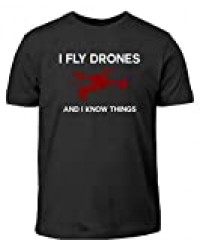 Je Pilote des Drones Et Je Sais des Choses - Motif Unique avec Le Dessin d'un Drone Rouge - T-Shirt Enfant -7/8 (122/128)-Noir