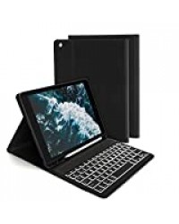 Jelly Comb 7 Couleurs rétro-éclairé Clavier Etui Bluetooth pour iPad 10.2 2019 et 2020/ iPad Air 3 / iPad Pro 10.5 Clavier Amovible AZERTY Etui Housse Coque de Protection pou IPad 7e et 8e Génération