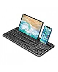 Jelly Comb Clavier sans Fil Azerty Multi-Appareil pour Tablette Samsung/Huawei, iphone,iPAD 7.9-12.9, PC, Clavier Bluetooth Rechargeable pour Windows/Android/iOS/Mac OS,PC/Smart TV,Noir